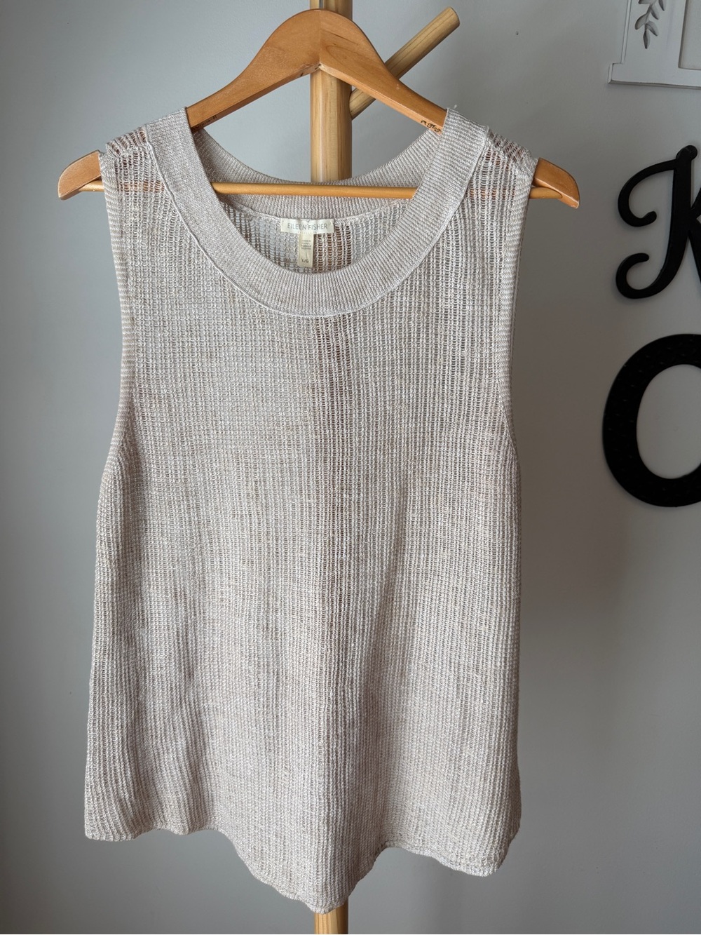 Eileen Fisher Organic Linen Cotton Top Tan Sleeveless Shirt Size Large Layer